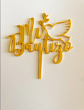 Topper decorativo Adorno Mi Bautizo Dorado para Tortas, reposteria.