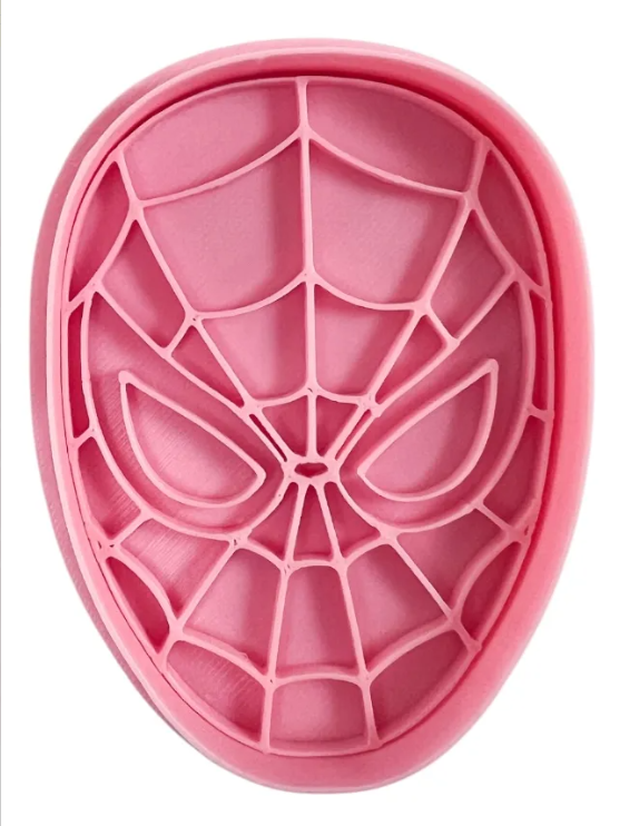 Cortador y sello de galleta cara hombre araña para fondant reposteria, galletas, masa fria y manualidades.