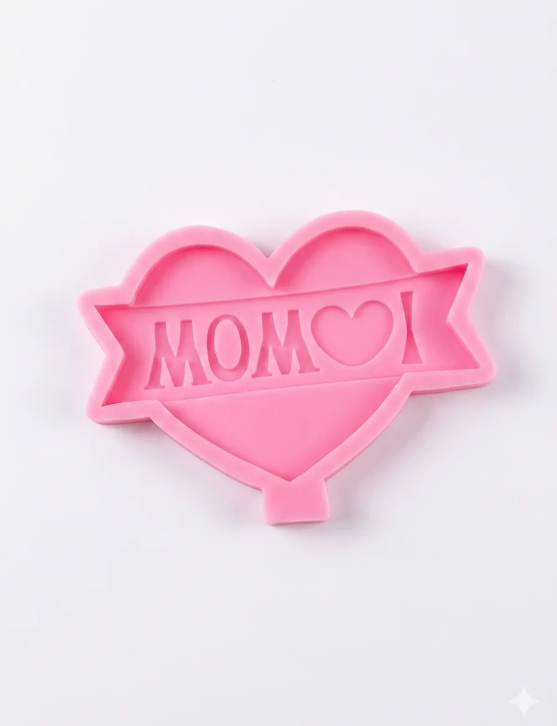 Molde de silicona de Corazon MOM mama fondant, reposteria, chocolate, yeso y manualidades.