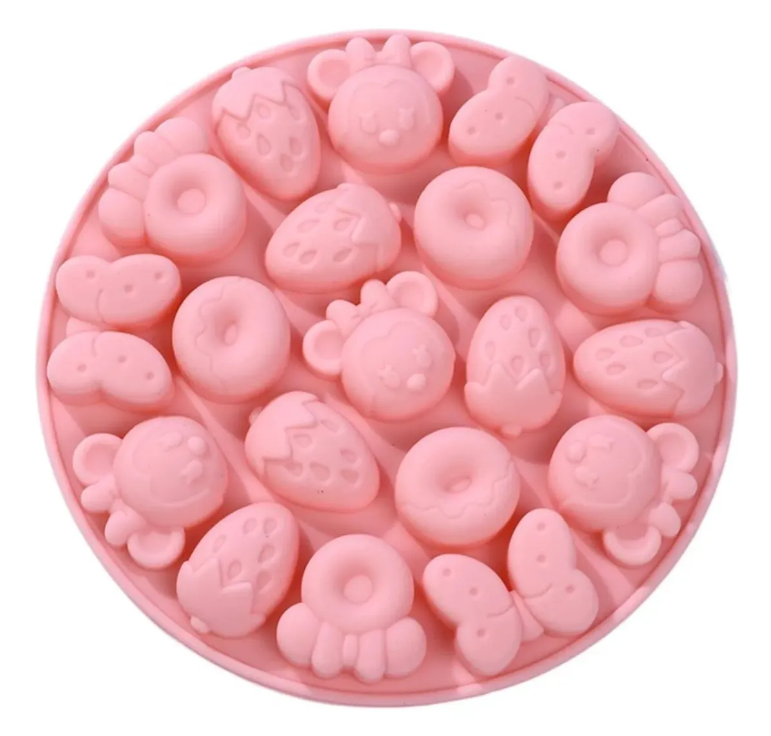 Molde de silicona de formas fresas, donnas, dulces, minnie para fondant, reposteria, chocolates, y manualidades.