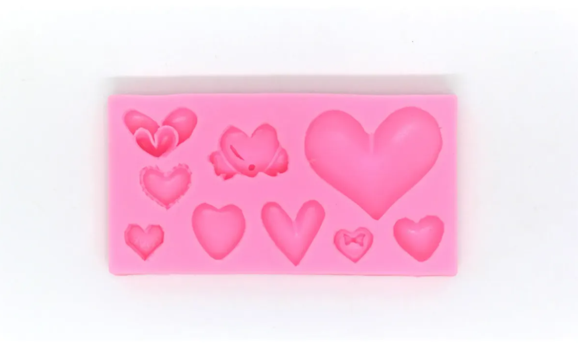 Molde de silicona de 9 formas de corazones para fondant, reposteria, chocolates, y manualidades.