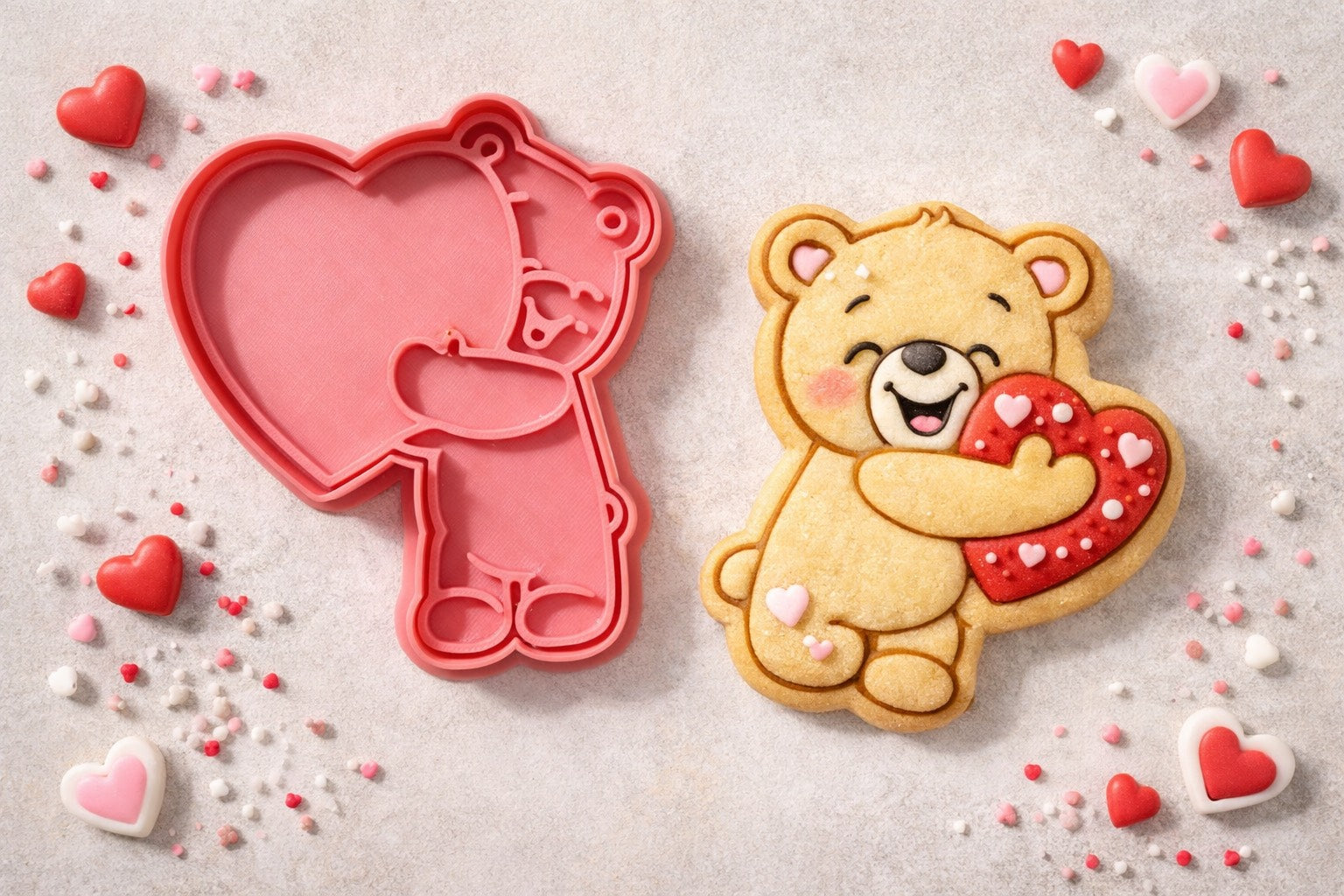 Cortador y sello de galleta oso love Cupido del amor y amistad para fondant reposteria, galletas, masa fria y manualidades.