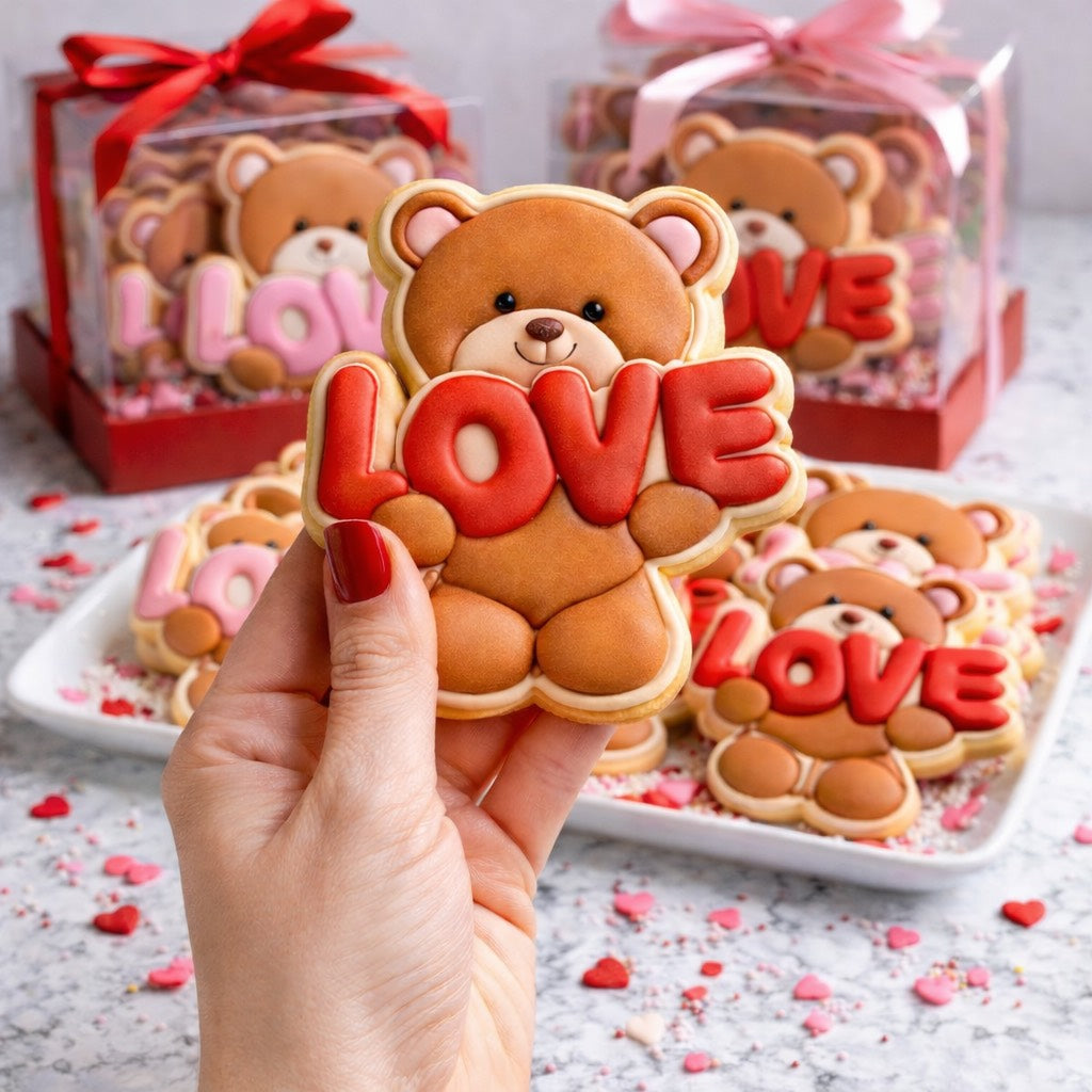 Cortador y sello de galleta osito love amor y amistad para fondant reposteria, galletas, masa fria y manualidades.