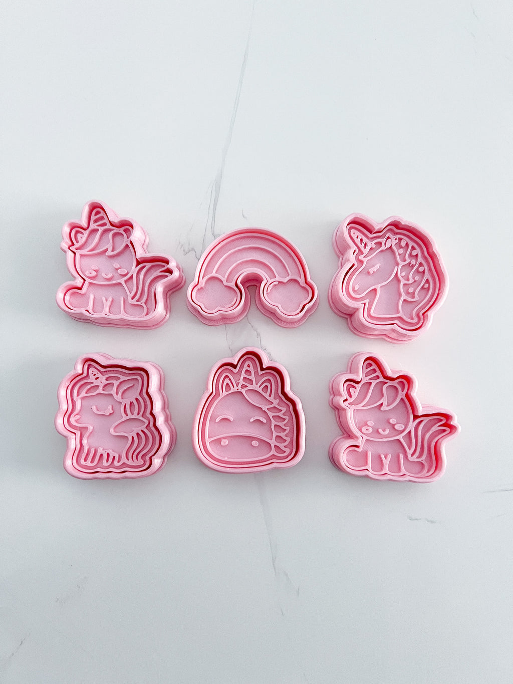 Cortadores y sellos de galletas, Set de 6 figuras de Unicornio, nubes 5cm para fondant reposteria, galletas, masa fria y manualidades.