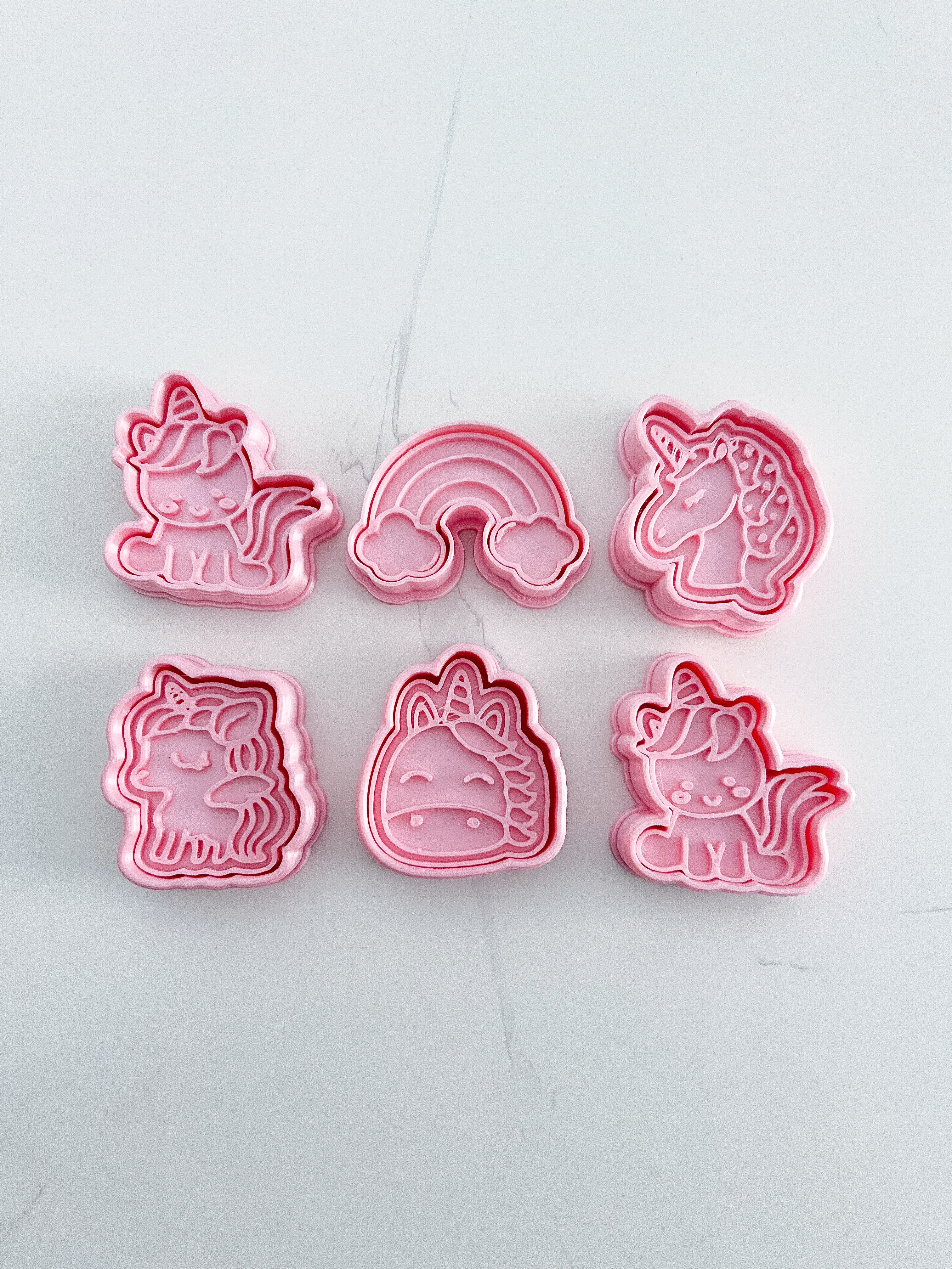 Cortadores y sellos de galletas, Set de 6 figuras de Unicornio, nubes 5cm para fondant reposteria, galletas, masa fria y manualidades.