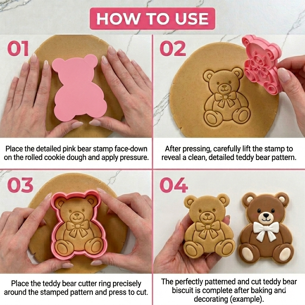 Cortador y sello de galleta Oso de peluche Baby shower para fondant reposteria, galletas, masa fria y manualidades.