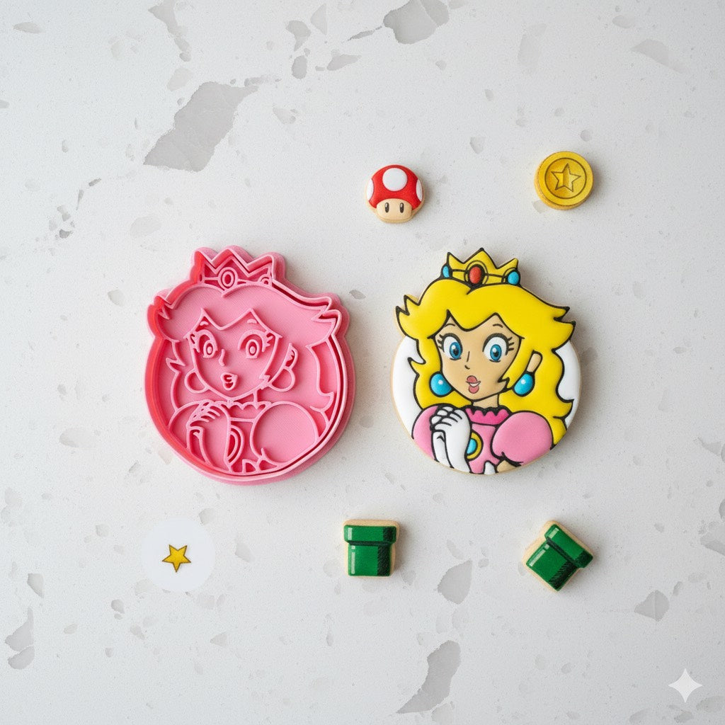 Cortador y sello de galleta Princesa peach para fondant reposteria, galletas, masa fria y manualidades.