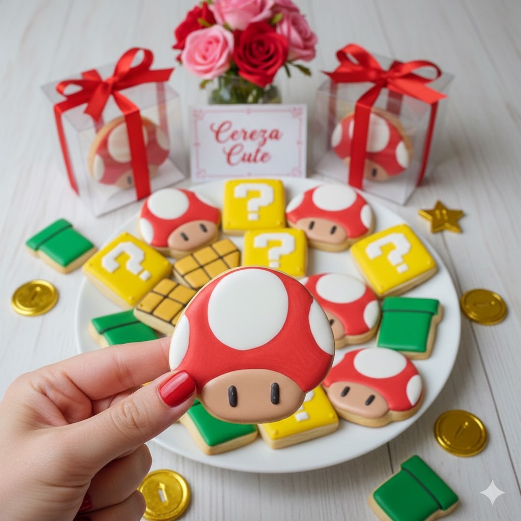 Cortador y sello de galleta Hongo de Mario Pelicula para fondant reposteria, galletas, masa fria y manualidades.