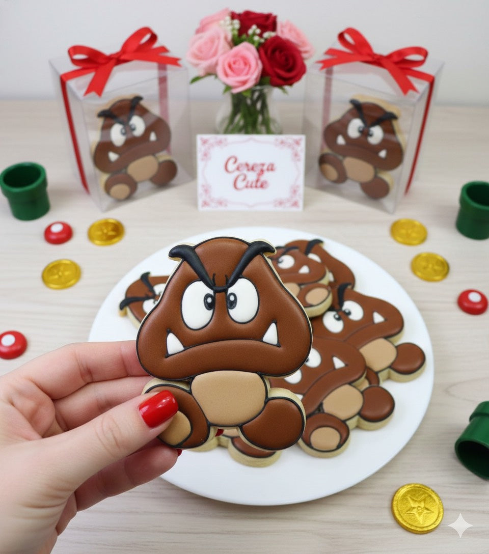 Cortador y sello de galleta Hongo goomba de Mario Pelicula para fondant reposteria, galletas, masa fria y manualidades.