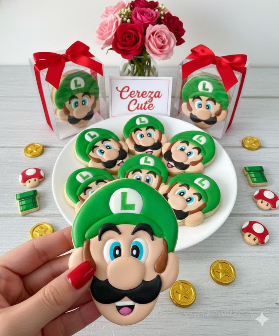 Cortador y sello de galleta Luigi de Mario Pelicula para fondant reposteria, galletas, masa fria y manualidades.