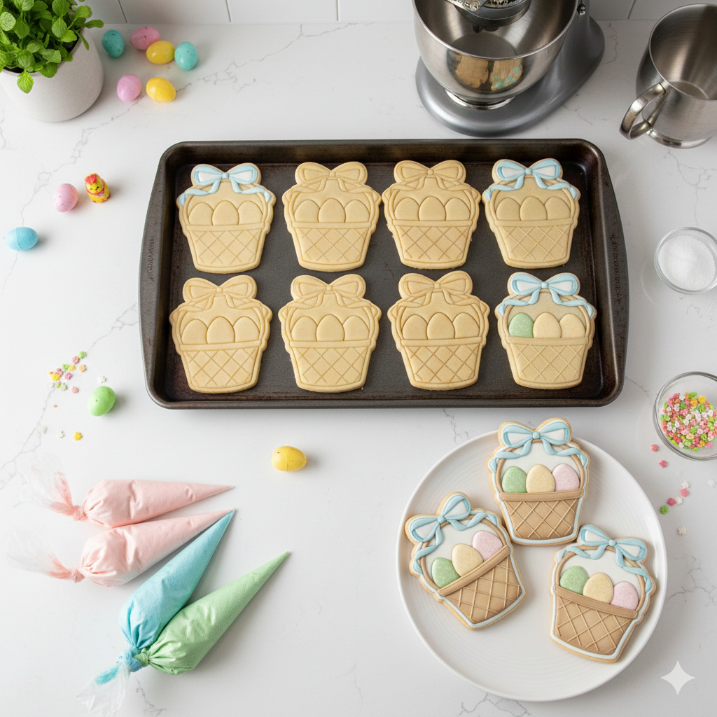 Cortador y sello de galleta Canasta de huevos pascua para fondant reposteria, galletas, masa fria y manualidades.