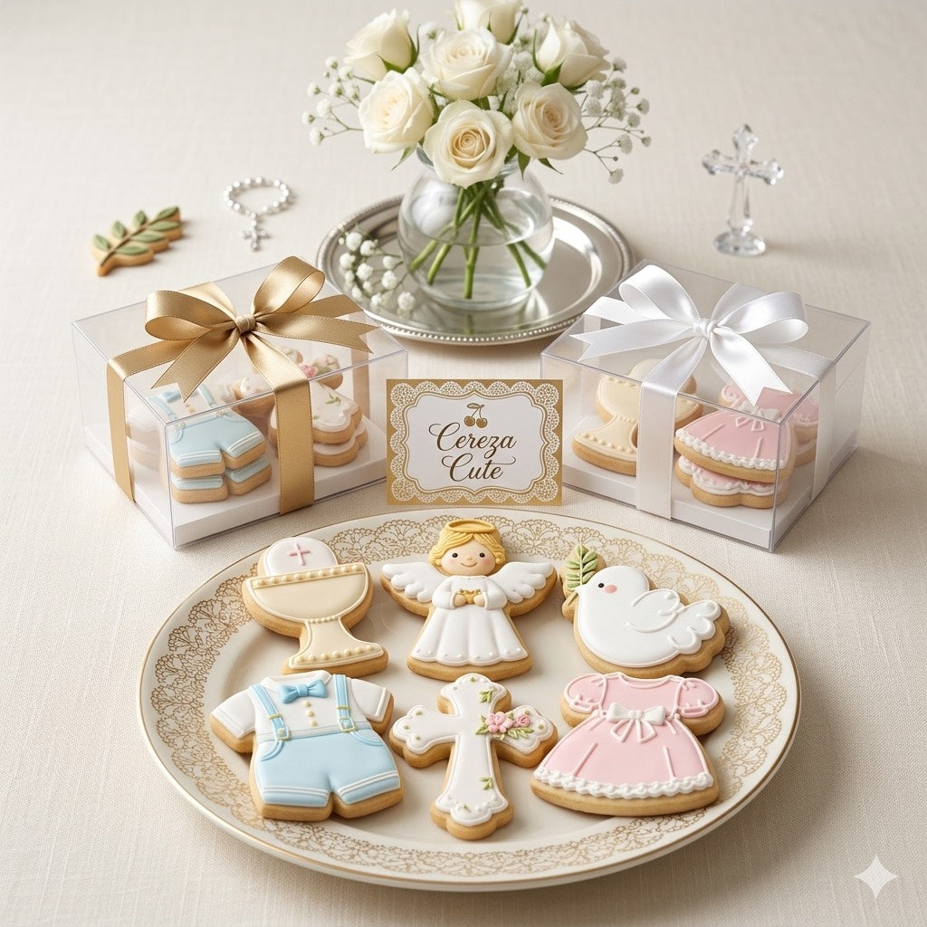 Cortadores y sellos de galletas Set de 6 diseños de Bautizo, comunion y confirmacion, Religion, de 5cm para fondant reposteria, galletas, masa fria y manualidades.