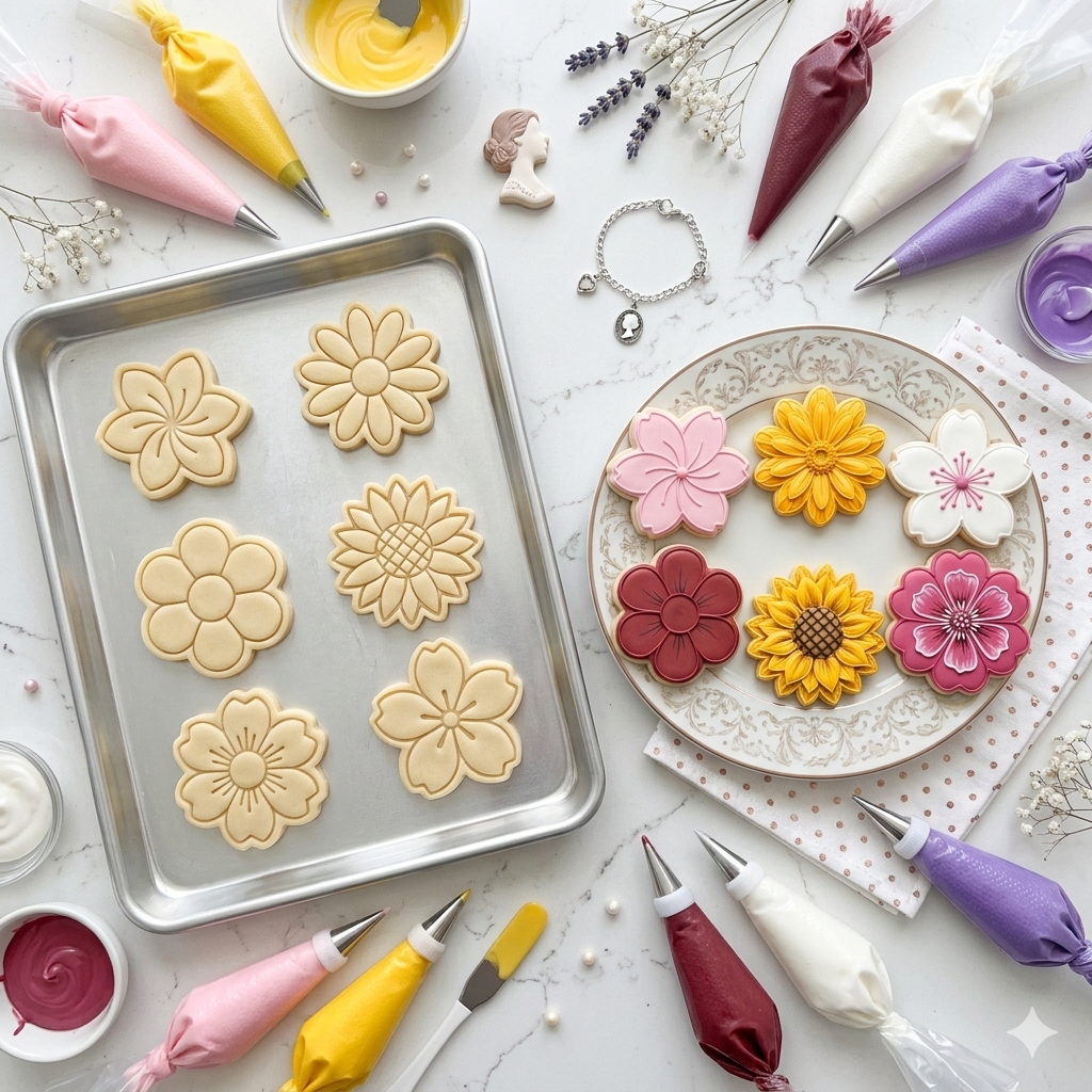 Cortadores y sellos de galletas Set de 6 diseños de Flores, girasol, de 5cm para fondant reposteria, galletas, masa fria y manualidades.
