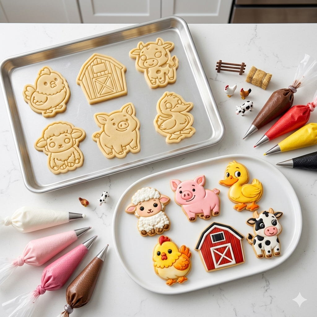 Cortadores y sellos de galletas Set de 6 figuras de Animales de la granja, vaca, gallina de 5cm para fondant reposteria, galletas, masa fria y manualidades. (Copia)