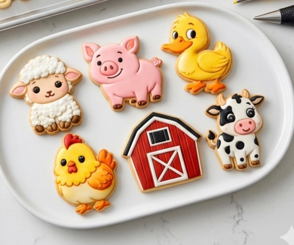Cortadores y sellos de galletas Set de 6 figuras de Animales de la granja, vaca, gallina de 5cm para fondant reposteria, galletas, masa fria y manualidades. (Copia)