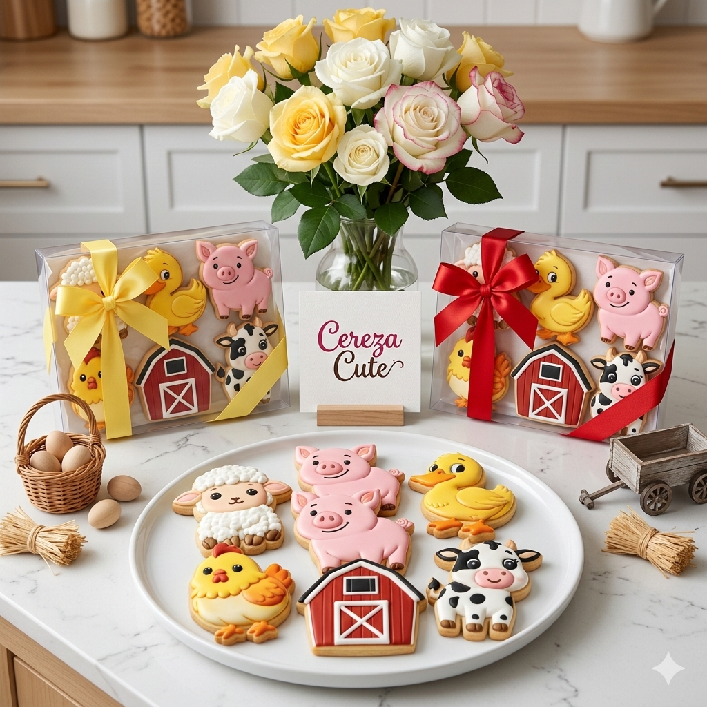 Cortadores y sellos de galletas Set de 6 figuras de Animales de la granja, vaca, gallina de 5cm para fondant reposteria, galletas, masa fria y manualidades. (Copia)