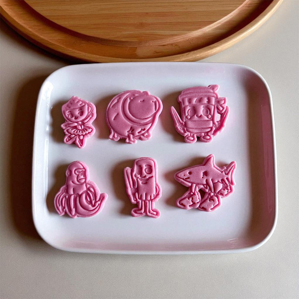 Cortadores y sellos de galletas, Set de 6 figuras de Tralalero Tralala de 5cm para fondant, reposteria, galletas, masa fria y manualidades.