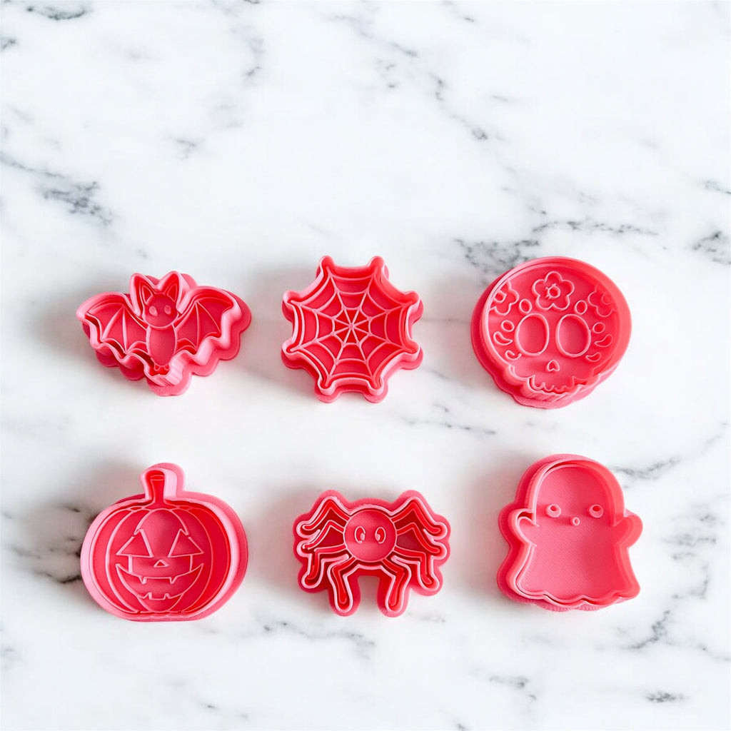 Cortadores y sellos de galletas, Set de 6 figuras de Hallowen 5cm fantasma, calabaza, araña, telaraña, fondant reposteria, galletas, masa fria y manualidades