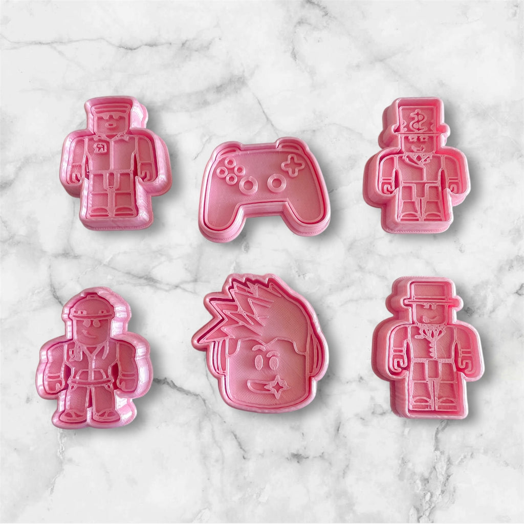 Cortadores y sellos de galletas, Set de 6 figuras de video juegos tematicos 6cm para fondant, reposteria, galletas, masa fria y manualidades.