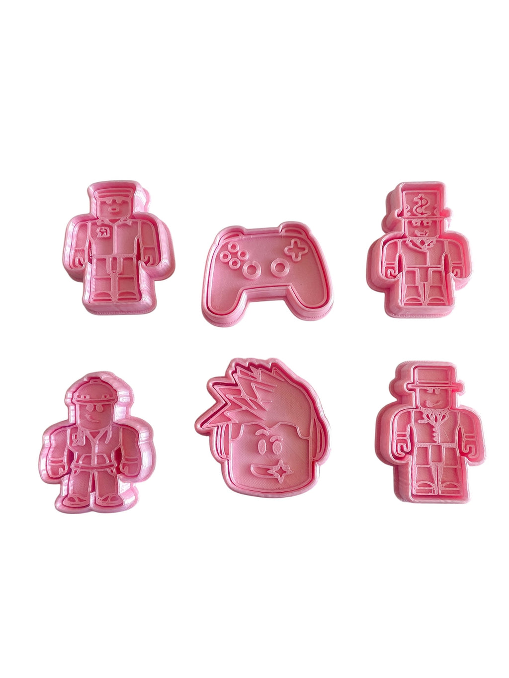 Cortadores y sellos de galletas, Set de 6 figuras de video juegos tematicos 6cm para fondant, reposteria, galletas, masa fria y manualidades.