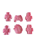 Cortadores y sellos de galletas, Set de 6 figuras de video juegos tematicos 6cm para fondant, reposteria, galletas, masa fria y manualidades.