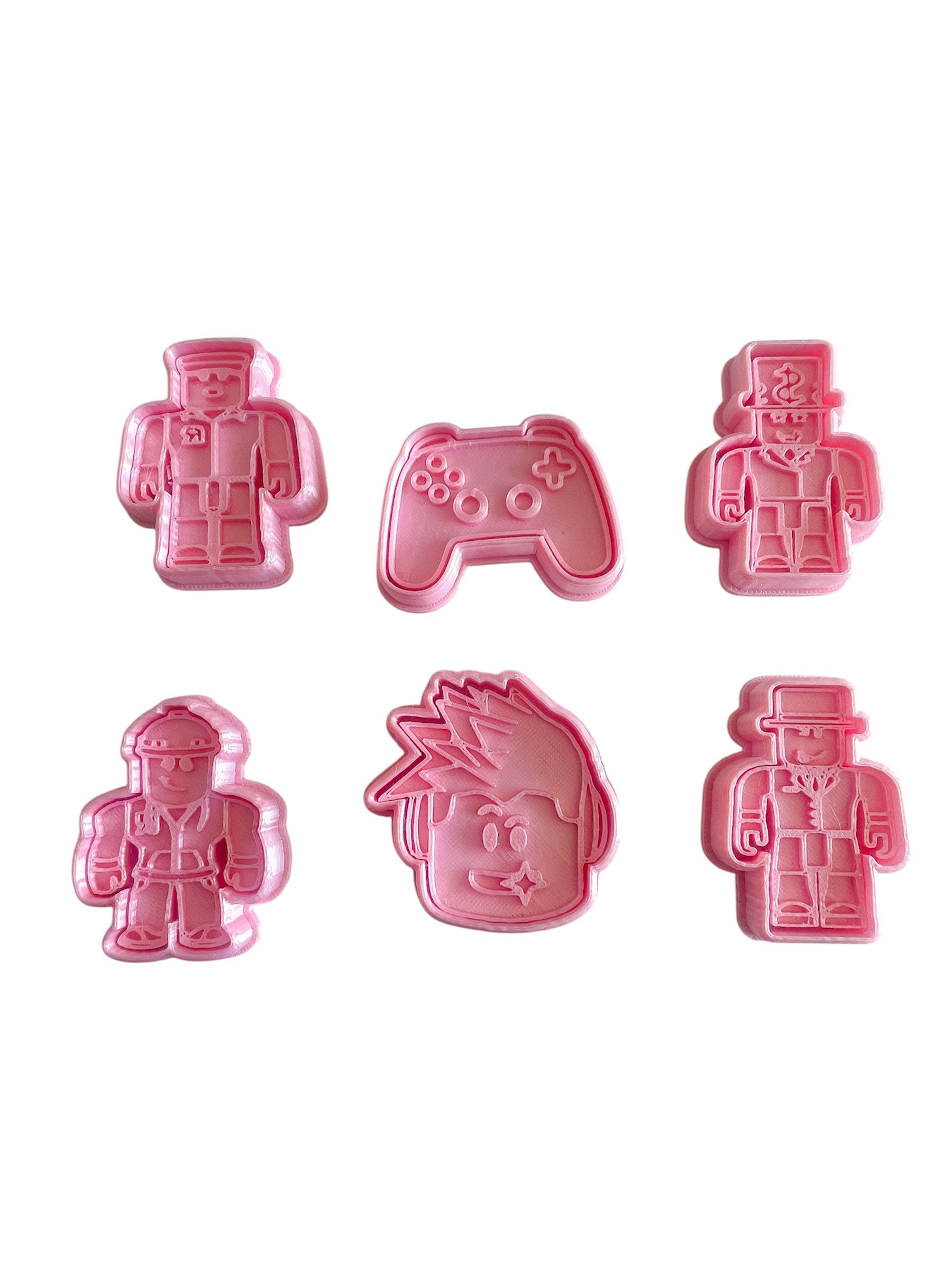 Cortadores y sellos de galletas, Set de 6 figuras de video juegos tematicos 6cm para fondant, reposteria, galletas, masa fria y manualidades.
