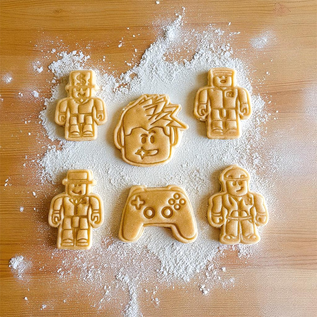 Cortadores y sellos de galletas, Set de 6 figuras de video juegos tematicos 6cm para fondant, reposteria, galletas, masa fria y manualidades.