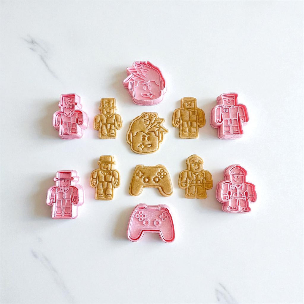 Cortadores y sellos de galletas, Set de 6 figuras de video juegos tematicos 6cm para fondant, reposteria, galletas, masa fria y manualidades.