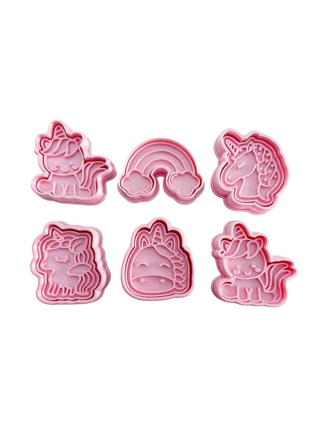 Cortadores y sellos de galletas, Set de 6 figuras de Unicornio, nubes 5cm para fondant reposteria, galletas, masa fria y manualidades.