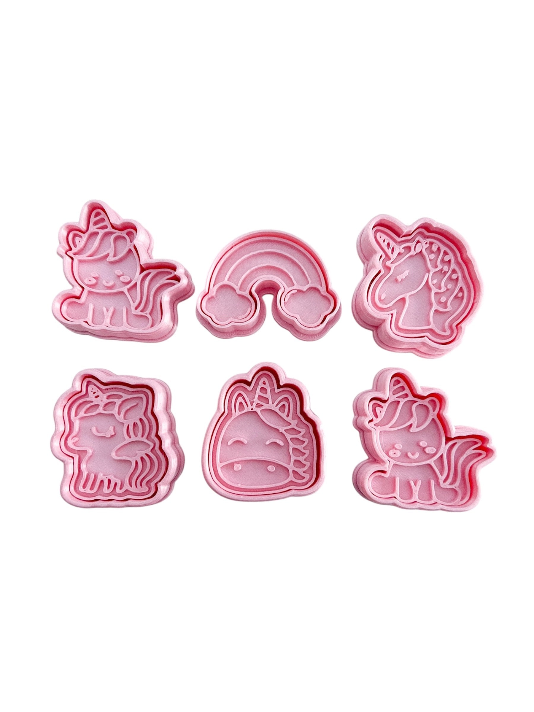 Cortadores y sellos de galletas, Set de 6 figuras de Unicornio, nubes 5cm para fondant reposteria, galletas, masa fria y manualidades.