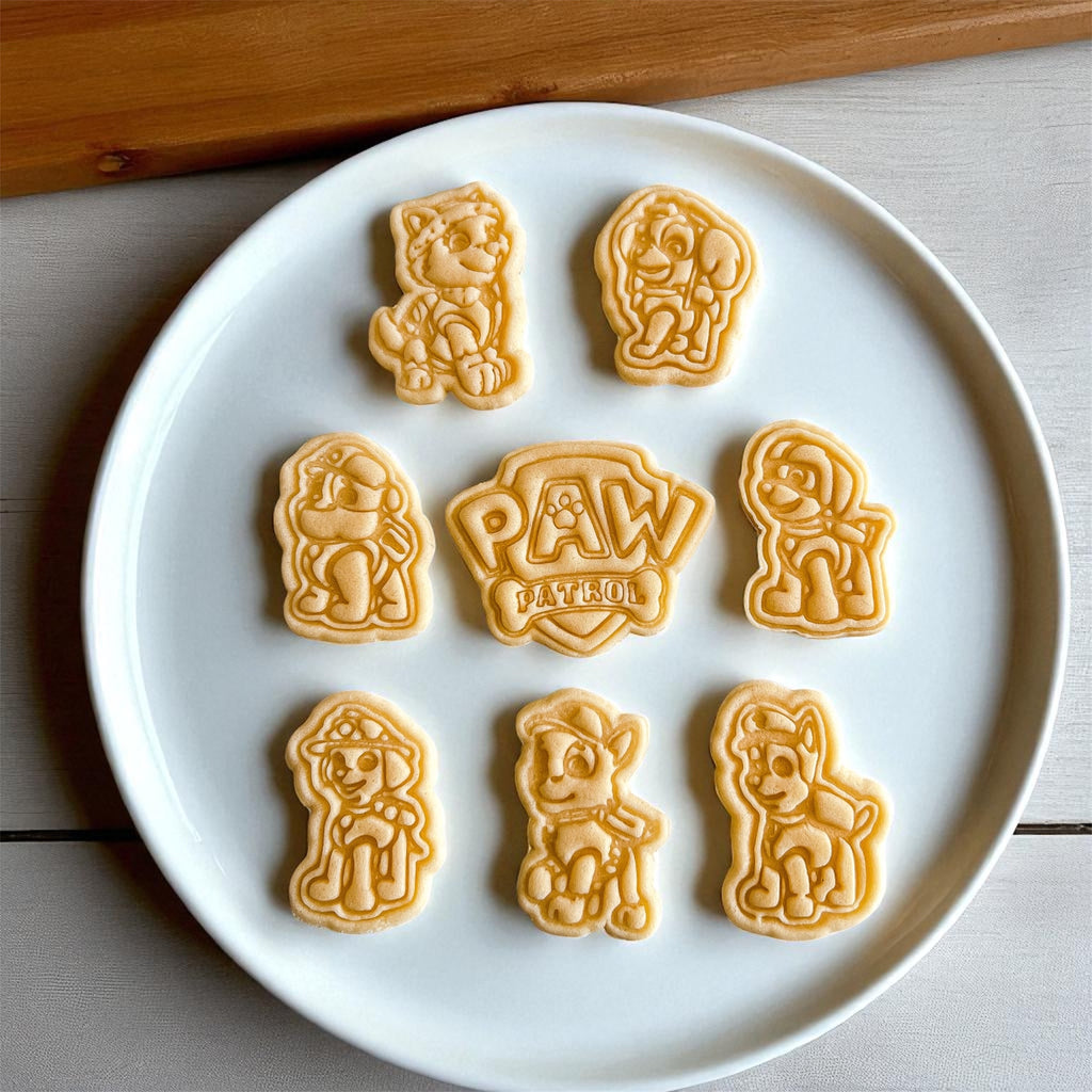 Cortadores y sellos de galletas, Set de 8 figuras de patrulla canina perros de pelicula tematica de 5cm para fondant, reposteria, galletas, masa fria y manualidades
