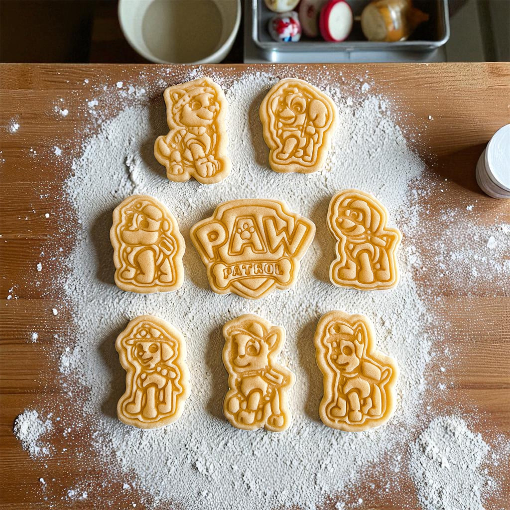 Cortadores y sellos de galletas, Set de 8 figuras de patrulla canina perros de pelicula tematica de 5cm para fondant, reposteria, galletas, masa fria y manualidades