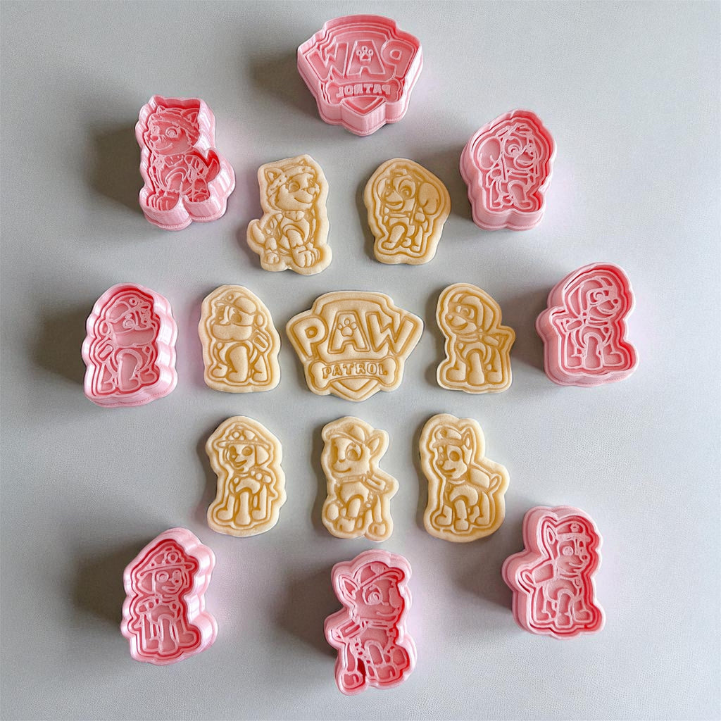 Cortadores y sellos de galletas, Set de 8 figuras de patrulla canina perros de pelicula tematica de 5cm para fondant, reposteria, galletas, masa fria y manualidades