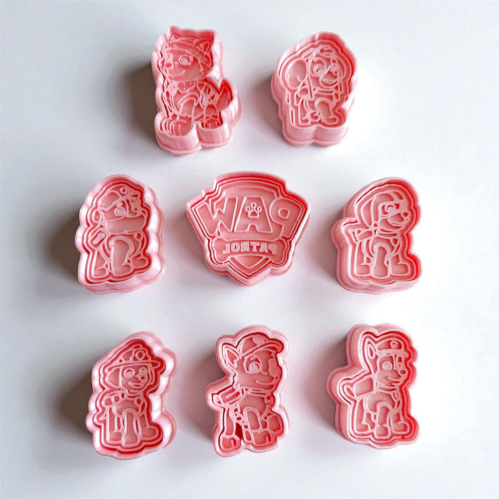 Cortadores y sellos de galletas, Set de 8 figuras de patrulla canina perros de pelicula tematica de 5cm para fondant, reposteria, galletas, masa fria y manualidades