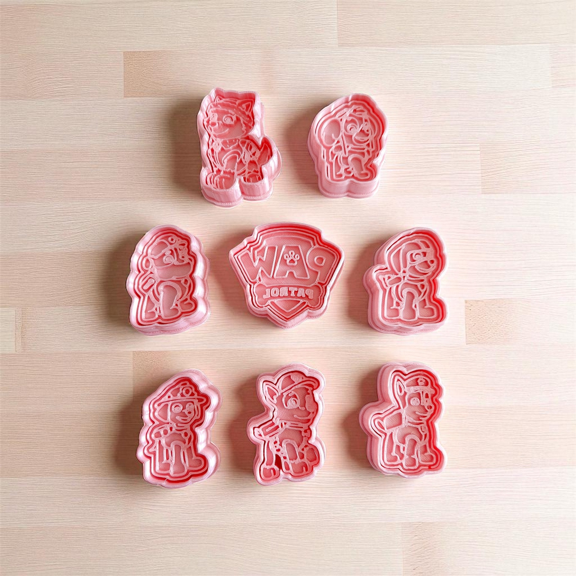 Cortadores y sellos de galletas, Set de 8 figuras de patrulla canina perros de pelicula tematica de 5cm para fondant, reposteria, galletas, masa fria y manualidades