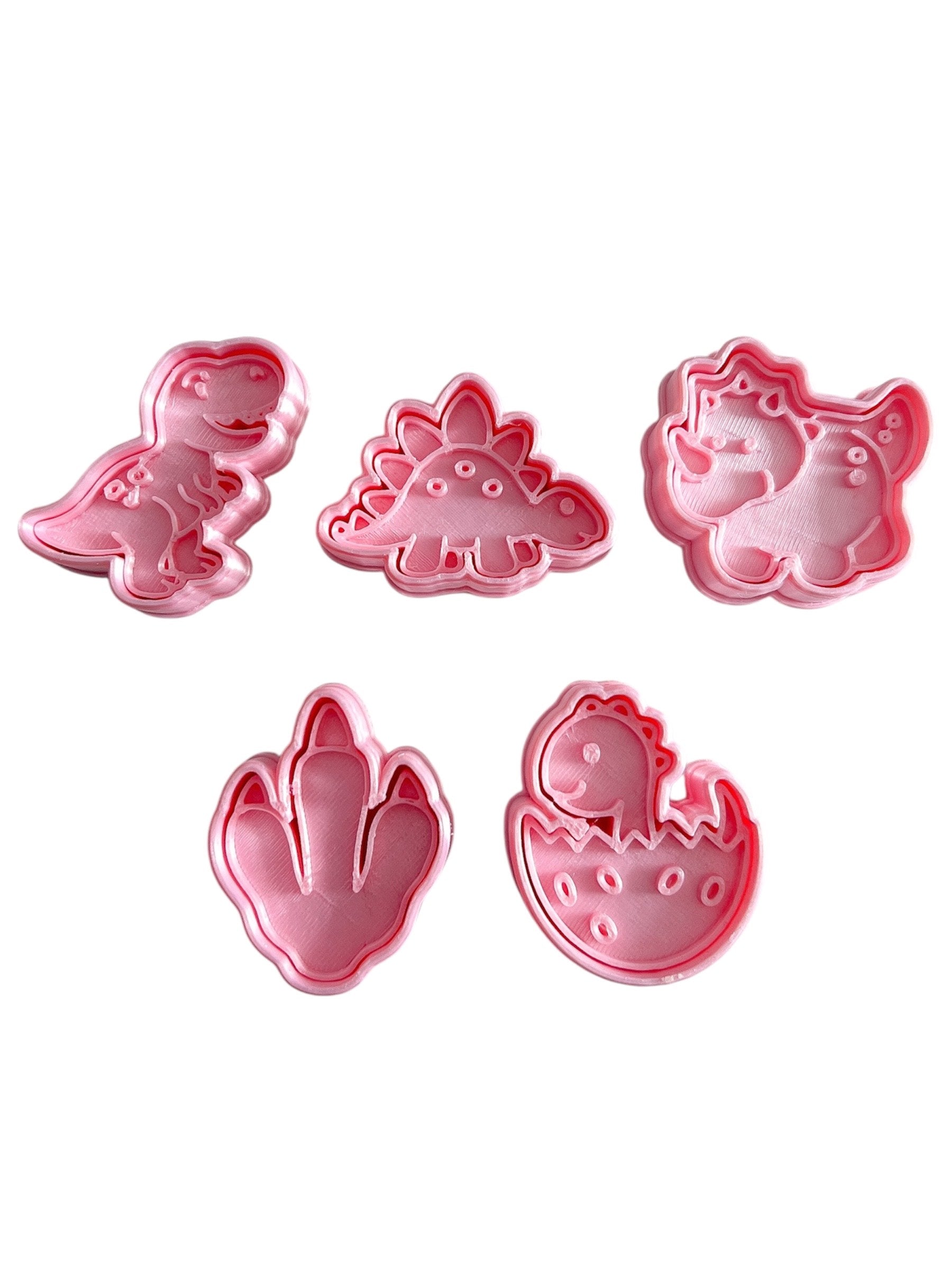 Cortadores y sellos de galletas, Set de 5 figuras de Dinosaurios, 5cm para fondant reposteria, galletas, masa fria y manualidades.