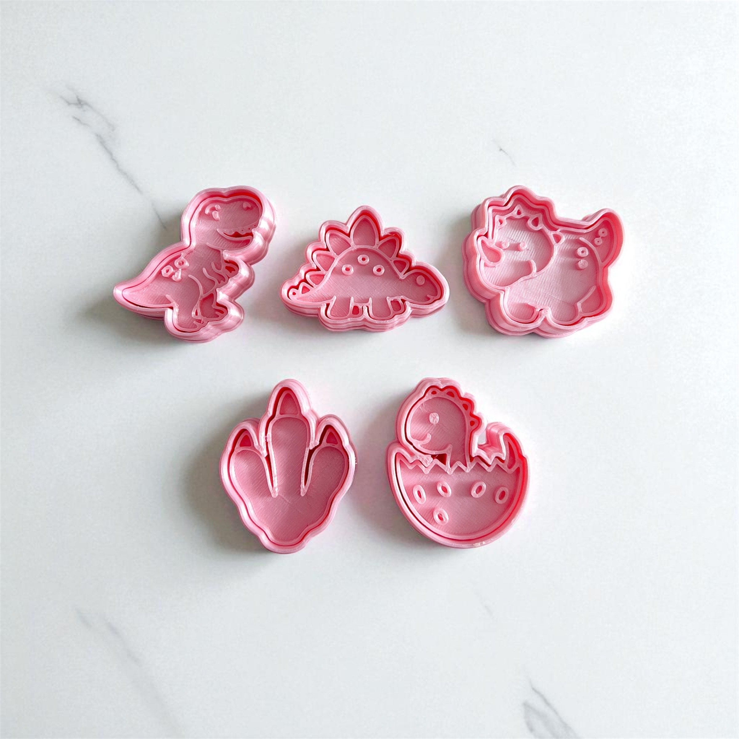 Cortadores y sellos de galletas, Set de 5 figuras de Dinosaurios, 5cm para fondant reposteria, galletas, masa fria y manualidades.
