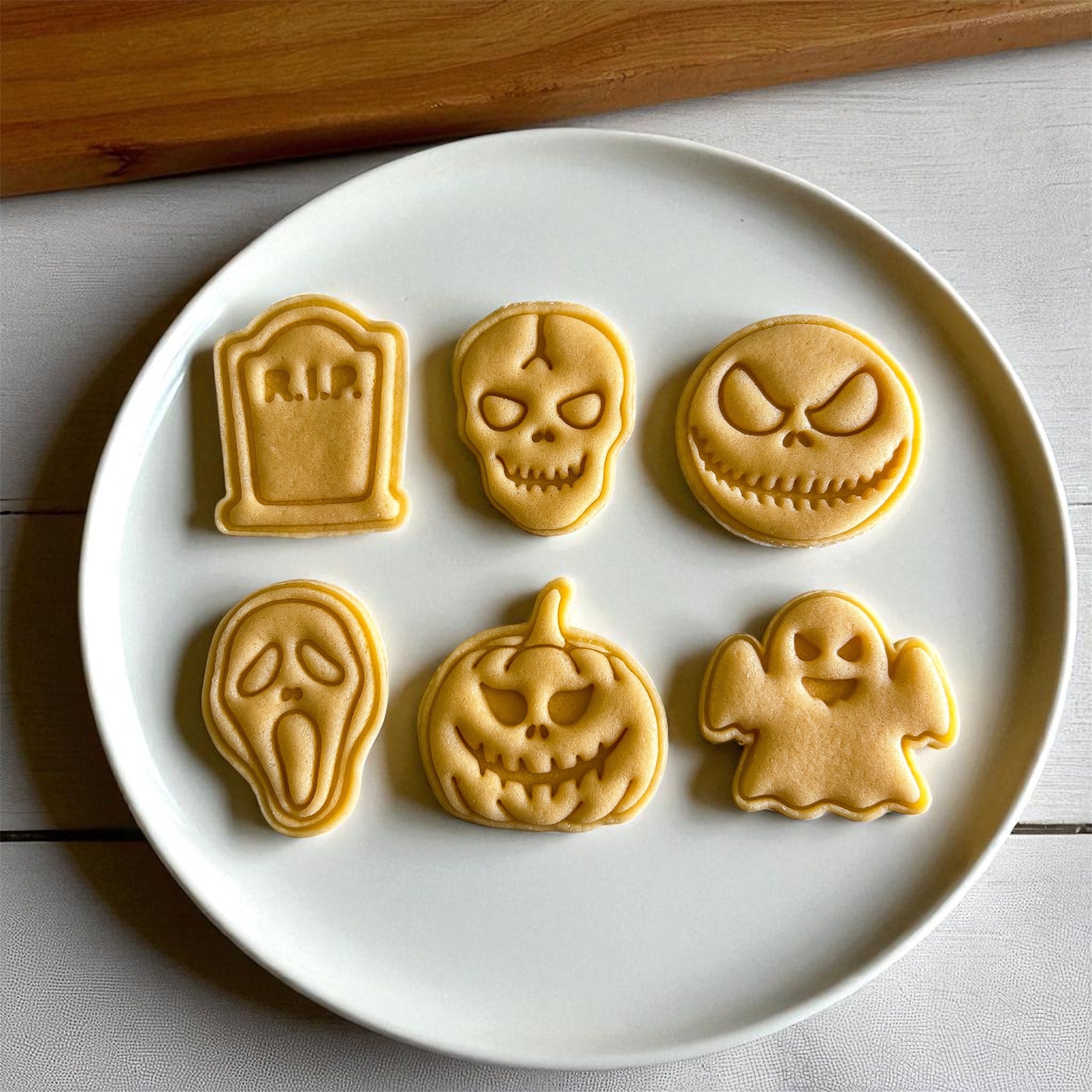 Cortadores y sellos de galletas, Set de 6 figuras de Hallowen 5cm fantasma, calabaza ataud,  fondant reposteria, galletas, masa fria y manualidades