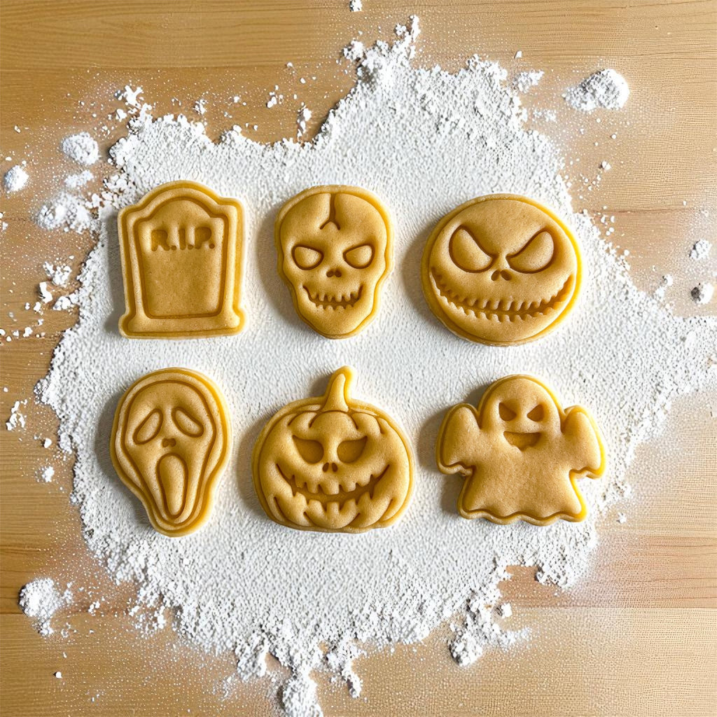 Cortadores y sellos de galletas, Set de 6 figuras de Hallowen 5cm fantasma, calabaza ataud,  fondant reposteria, galletas, masa fria y manualidades