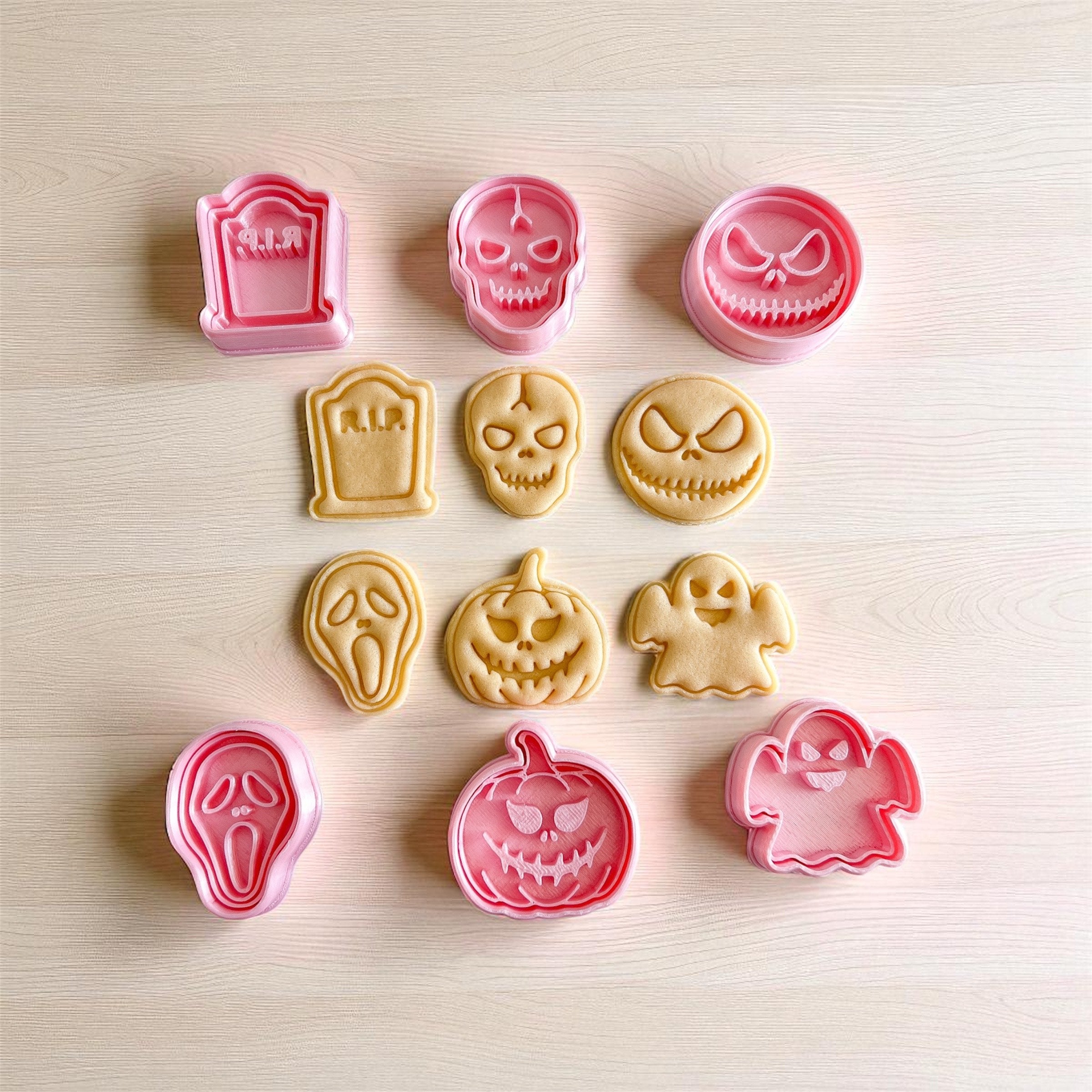 Cortadores y sellos de galletas, Set de 6 figuras de Hallowen 5cm fantasma, calabaza ataud,  fondant reposteria, galletas, masa fria y manualidades