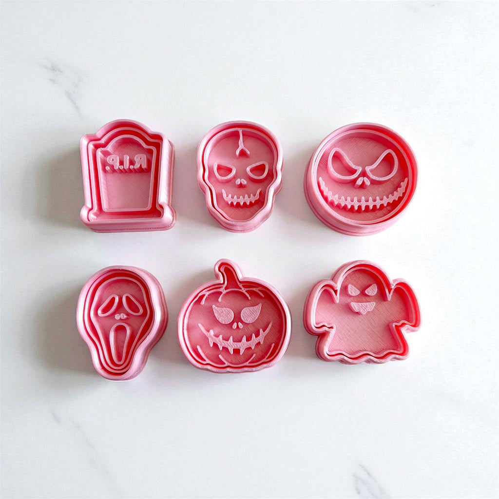 Cortadores y sellos de galletas, Set de 6 figuras de Hallowen 5cm fantasma, calabaza ataud,  fondant reposteria, galletas, masa fria y manualidades