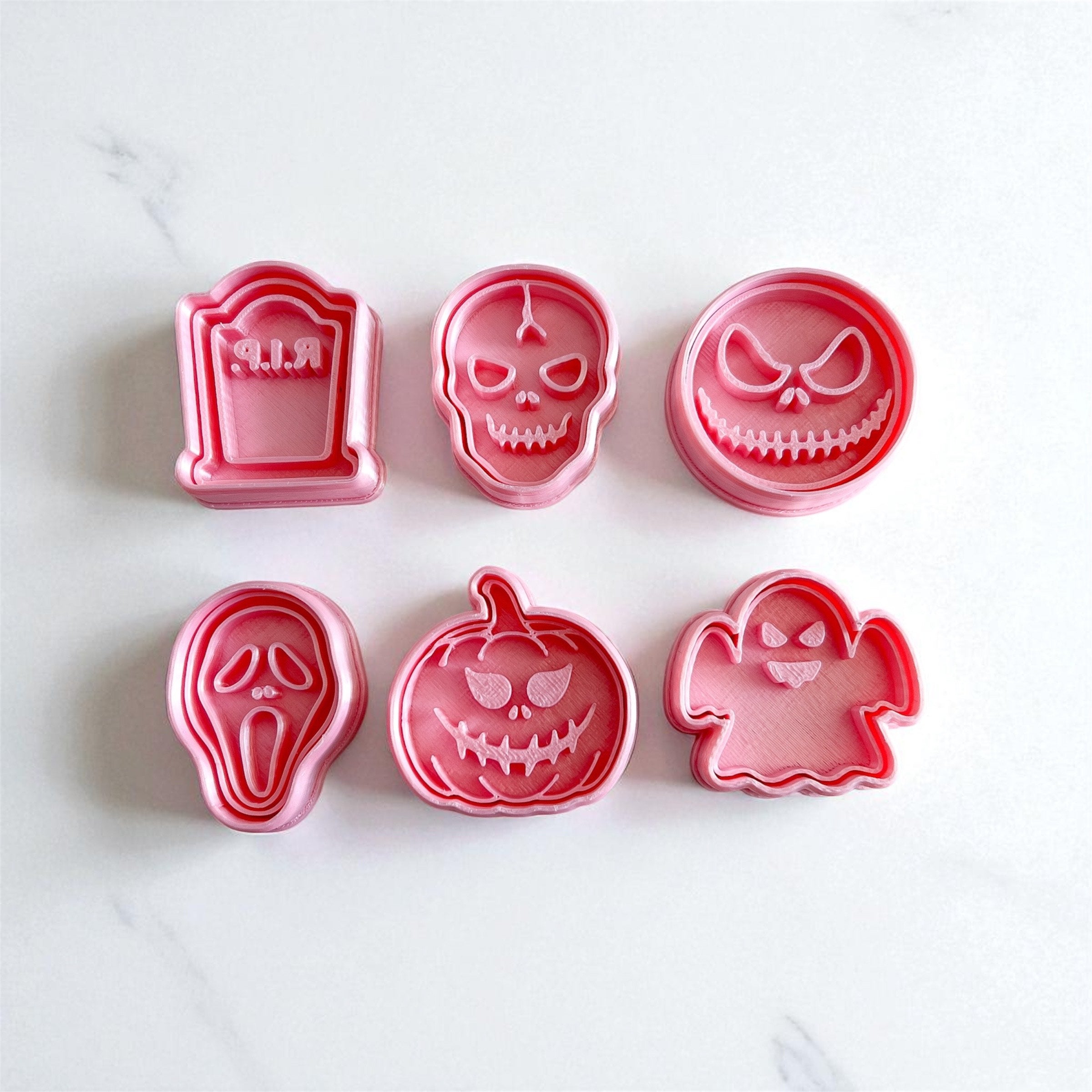 Cortadores y sellos de galletas, Set de 6 figuras de Hallowen 5cm fantasma, calabaza ataud,  fondant reposteria, galletas, masa fria y manualidades