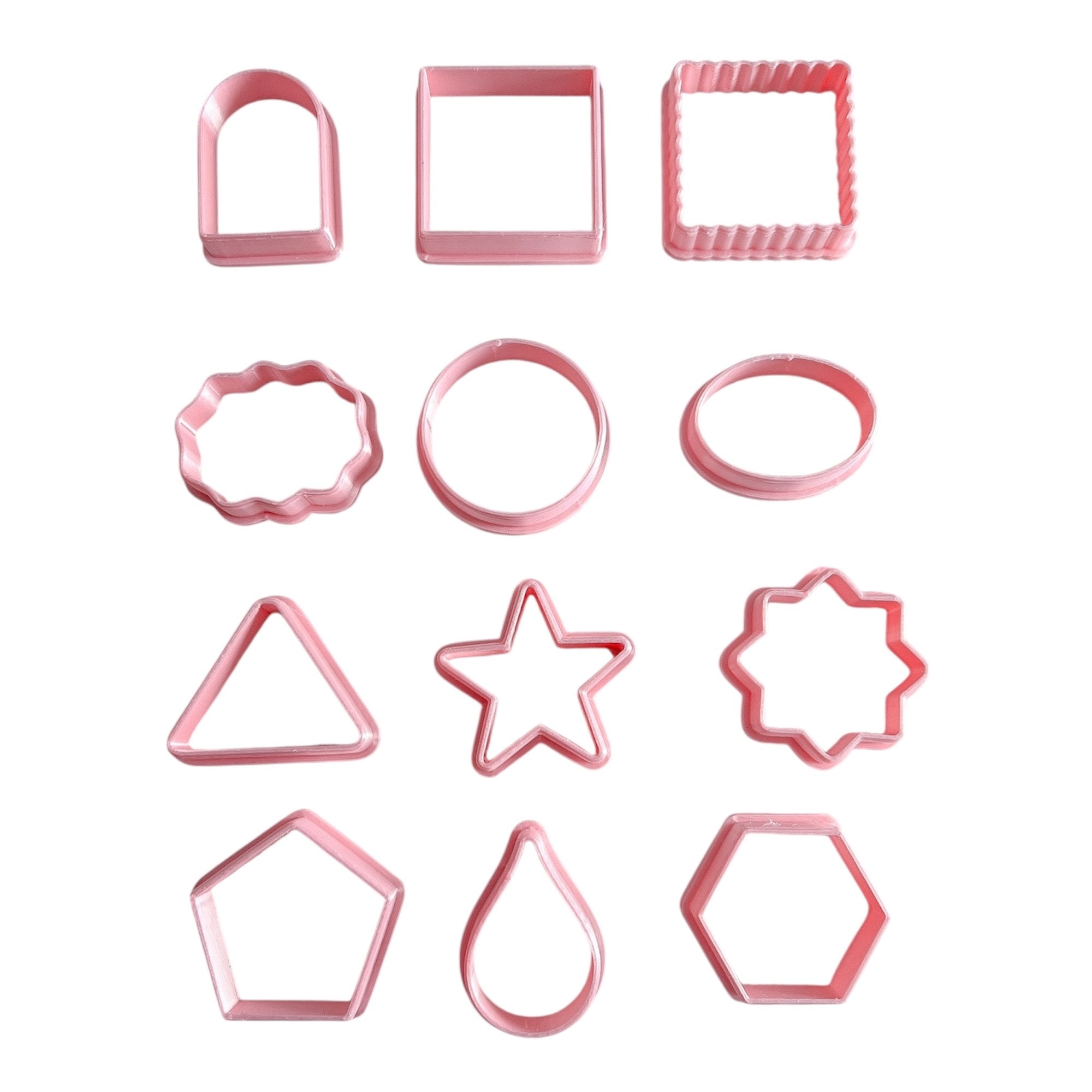 Pack 12 Cortadores de galletas Figuras geometricas para fondant reposteria, galletas, masa fria y manualidades.