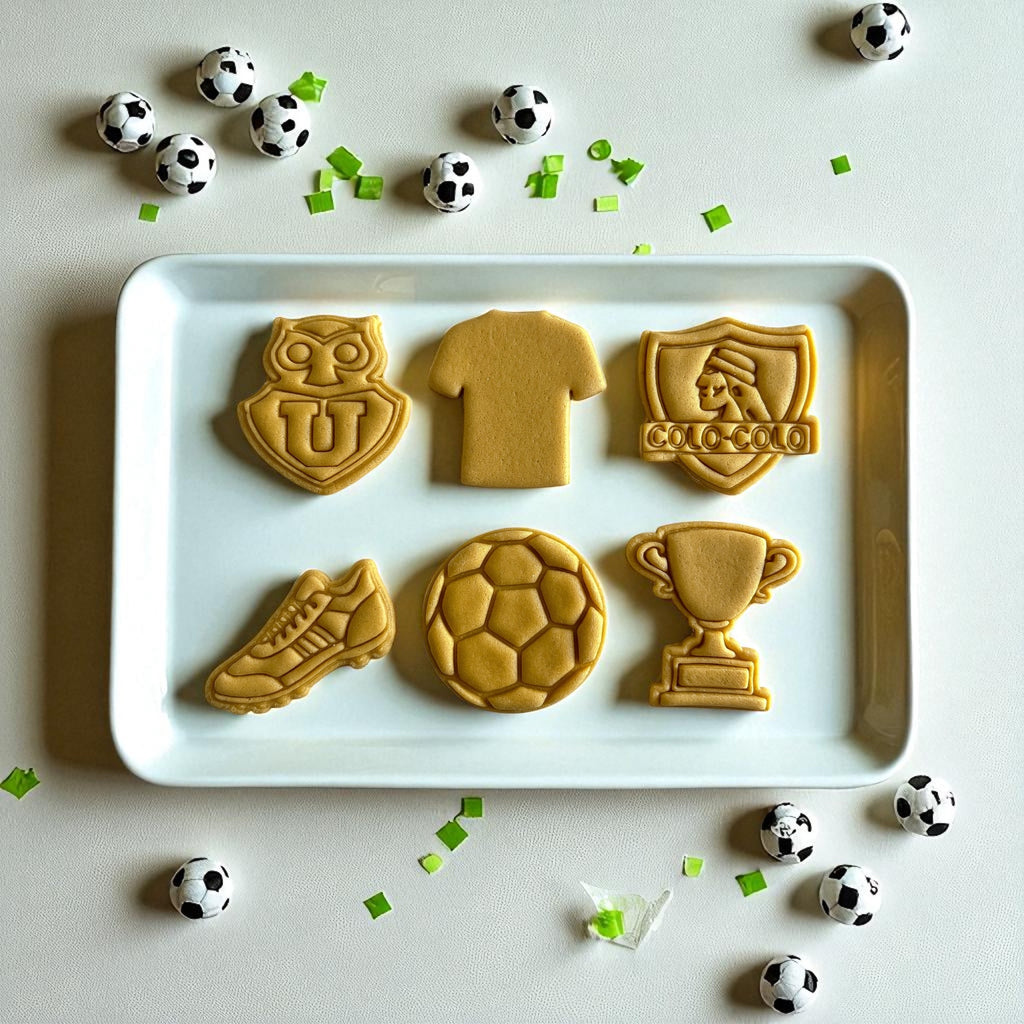 Cortadores y sellos de galletas Set de 6 figuras de FUTBOL, 6cm para fondant reposteria, galletas, masa fria y manualidades.