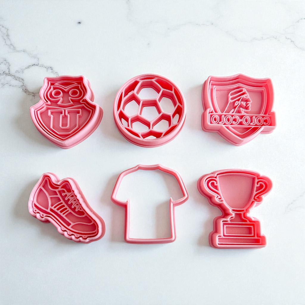 Cortadores y sellos de galletas Set de 6 figuras de FUTBOL, 6cm para fondant reposteria, galletas, masa fria y manualidades.