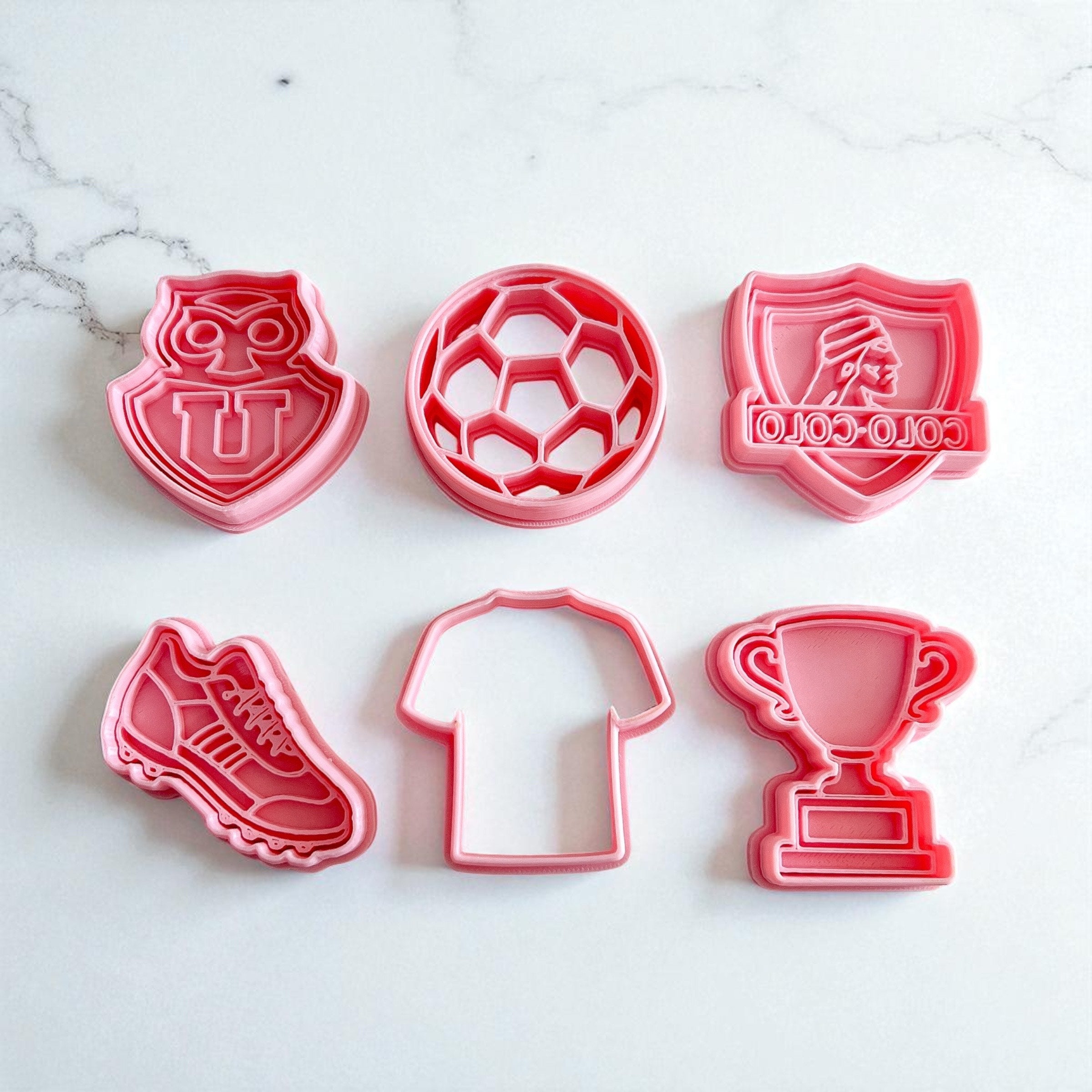 Cortadores y sellos de galletas Set de 6 figuras de FUTBOL, 6cm para fondant reposteria, galletas, masa fria y manualidades.