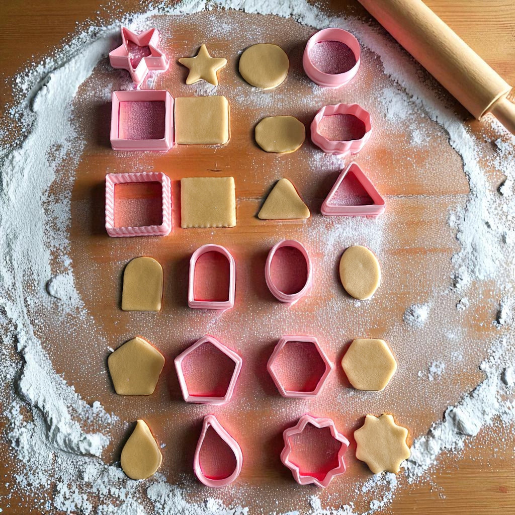 Pack 12 Cortadores de galletas Figuras geometricas para fondant reposteria, galletas, masa fria y manualidades.