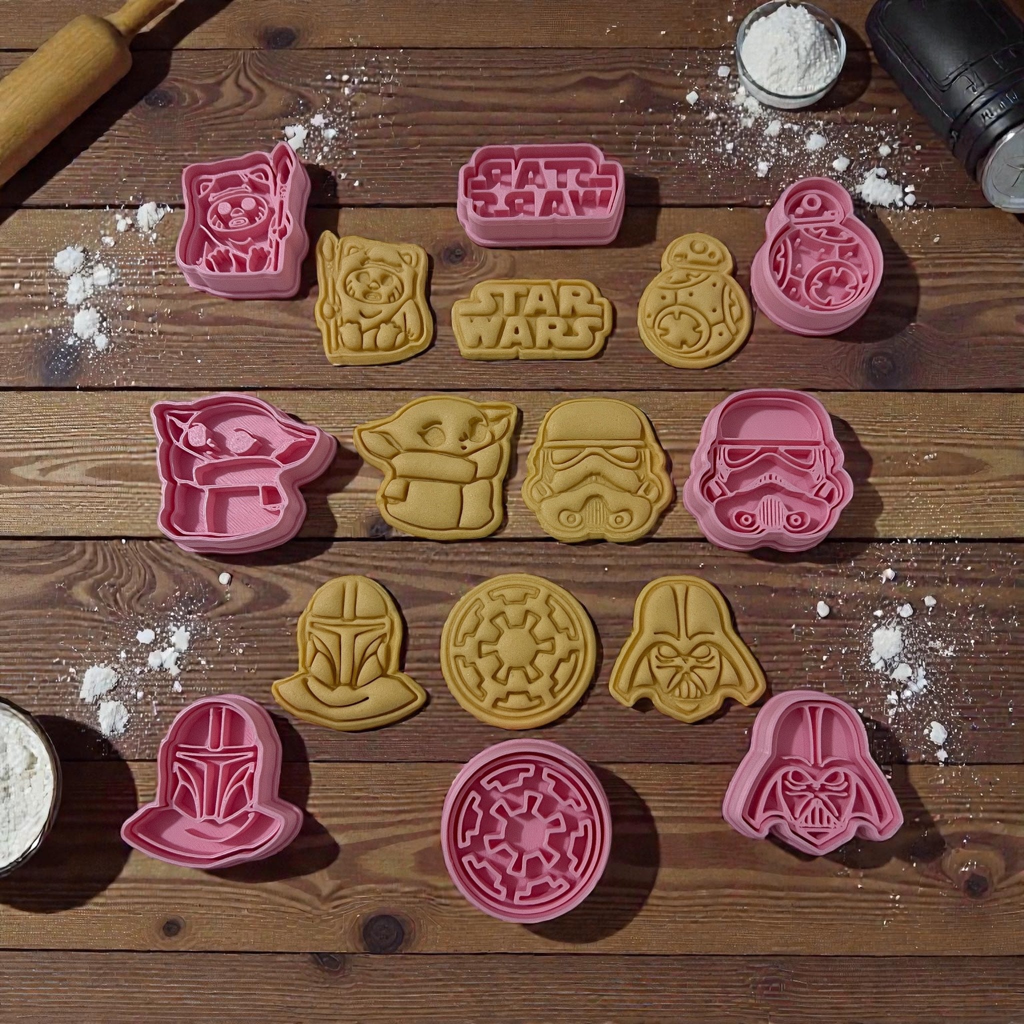 Cortadores y sellos de galletas, Set de 8 figuras de Galaxia de pelicula tematica de 5cm para fondant, reposteria, galletas, masa fria y manualidades
