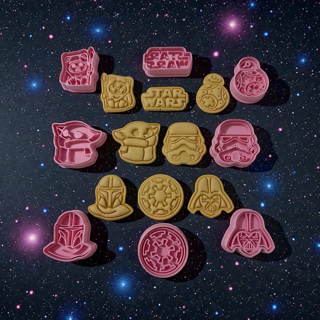 Cortadores y sellos de galletas, Set de 8 figuras de Galaxia de pelicula tematica de 5cm para fondant, reposteria, galletas, masa fria y manualidades