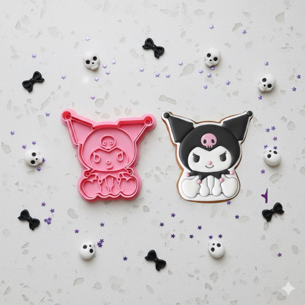 Cortador y sello de galleta Kuromi Anime para fondant reposteria, galletas, masa fria y manualidades.